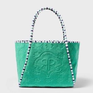 Roller rabbit star geo terry cloth beach tote bag green new with tags